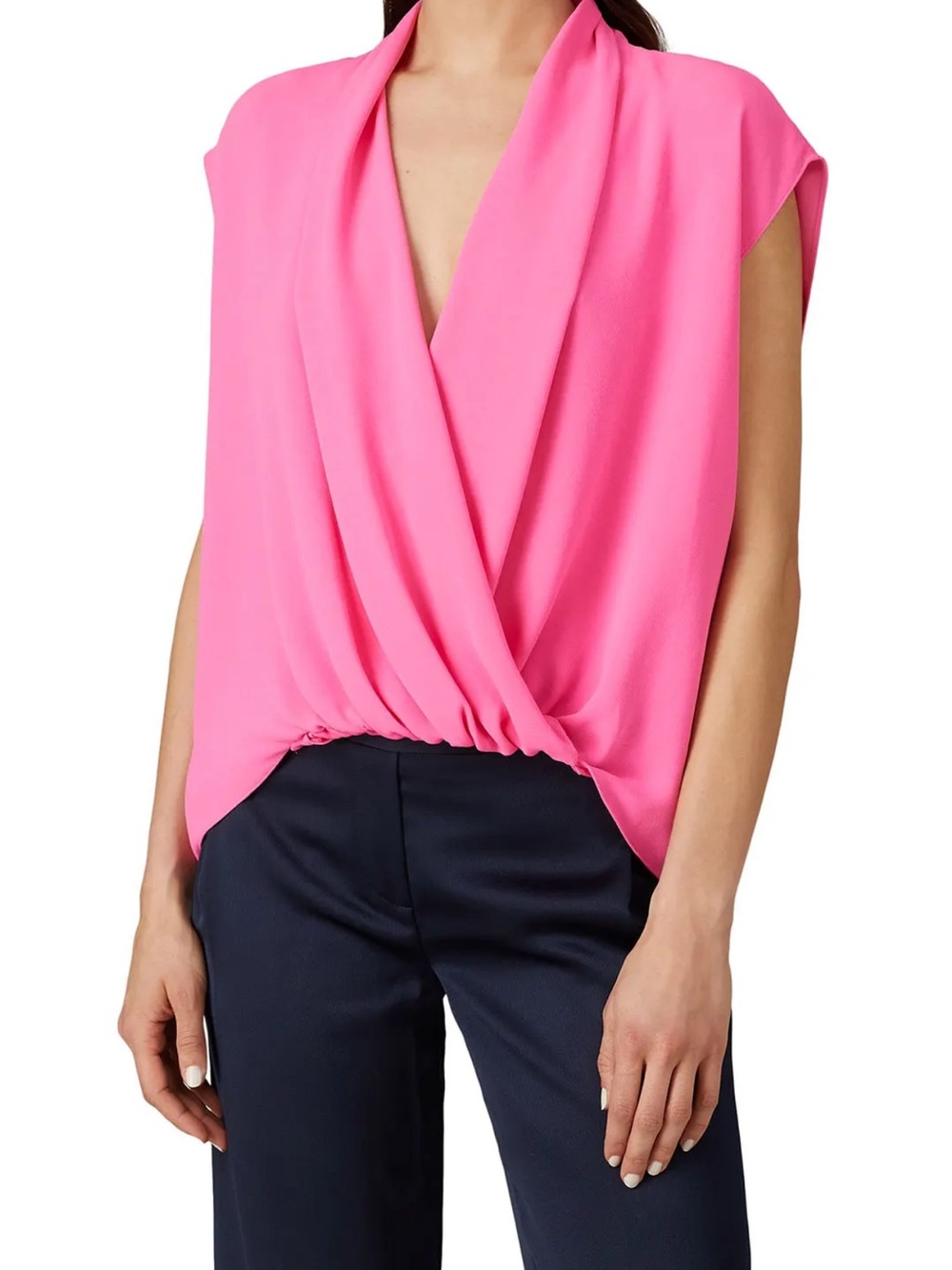 Trina Turk Concourse 2 Draped V-Neck Cap-Sleeve Top Size XS/ Small Hot Pink - Picture 11 of 11